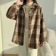 Retro Brushed Plaid Long-sleeved Shirt For Women