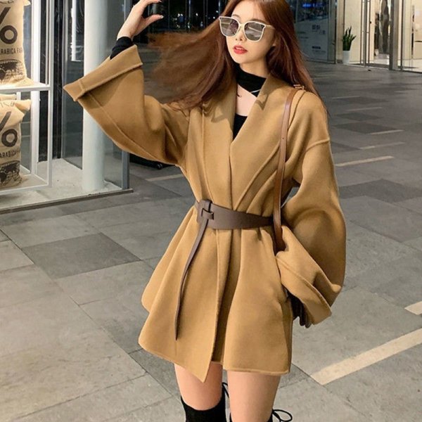 Extra Large Size Trench Coat Women's Spring And Autumn Woolen Coat