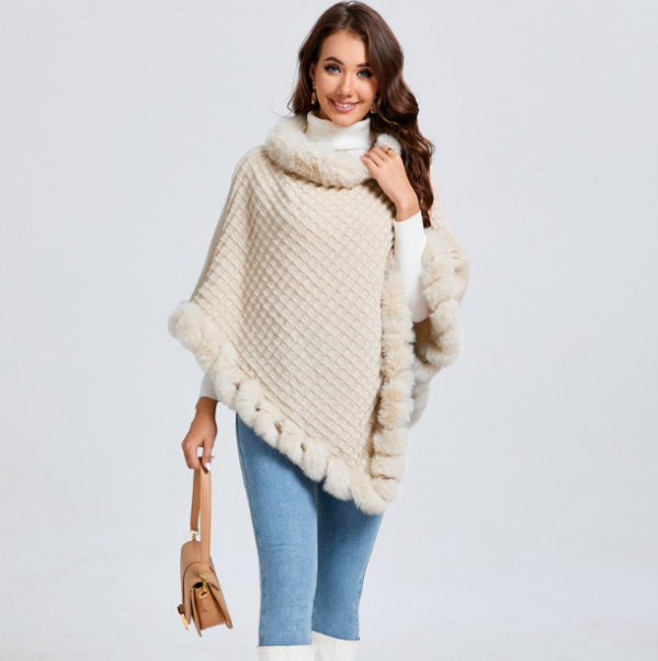 Rex Rabbit Fur Collar Shawl Cape