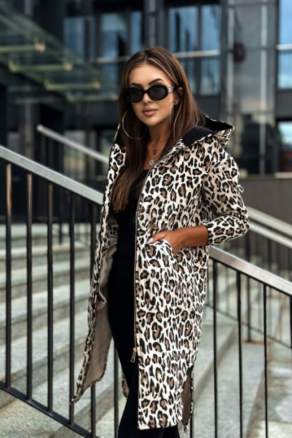 Women's Long-sleeved Hooded Floral Print Trench Coat