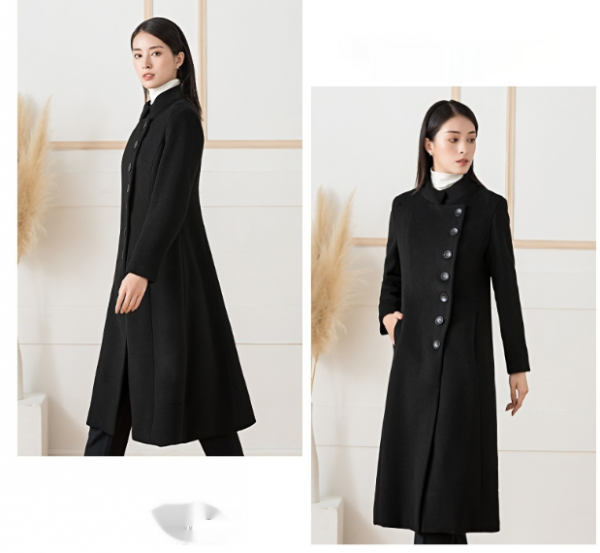 Woolen Coat Women's Long Stand-up Collar Professional Commute Cashmere Coat