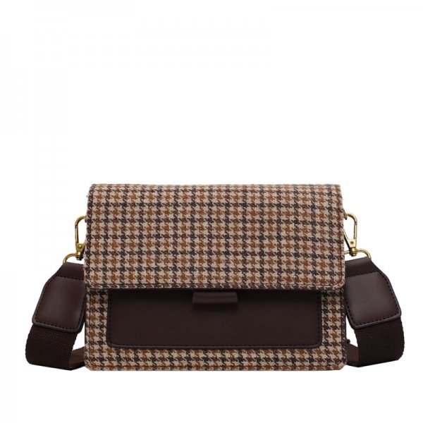 Retro small square bag shoulder bag houndstooth contrast color