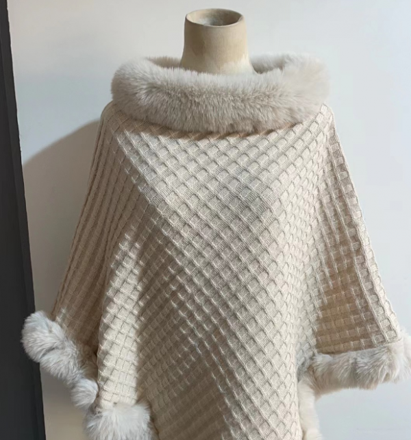 Rex Rabbit Fur Collar Shawl Cape