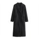 Women's Black Double Breasted V-neck Woolen Overcoat Coat